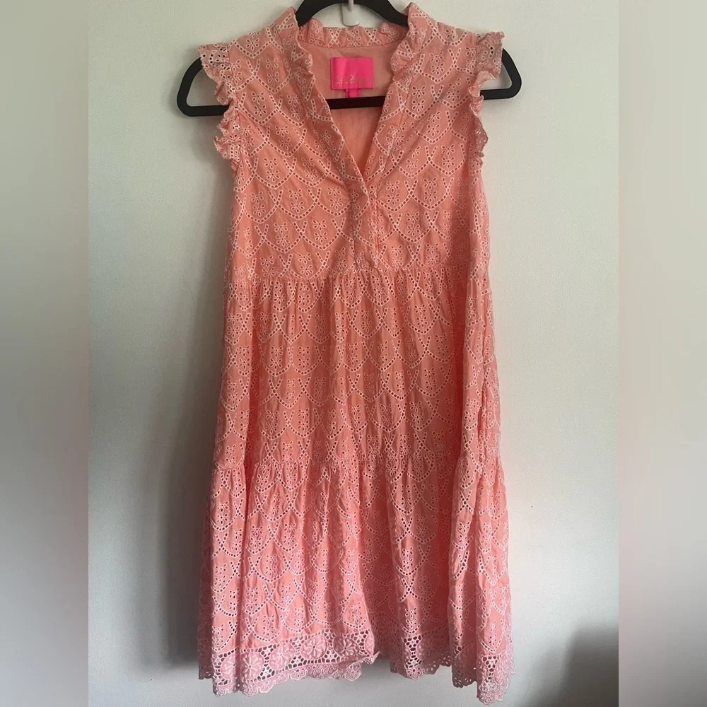 NEW Lilly Pulitzer Briela Eyelet Swing Cottagecore Dress Coral Pink Small - Picture 2 of 11